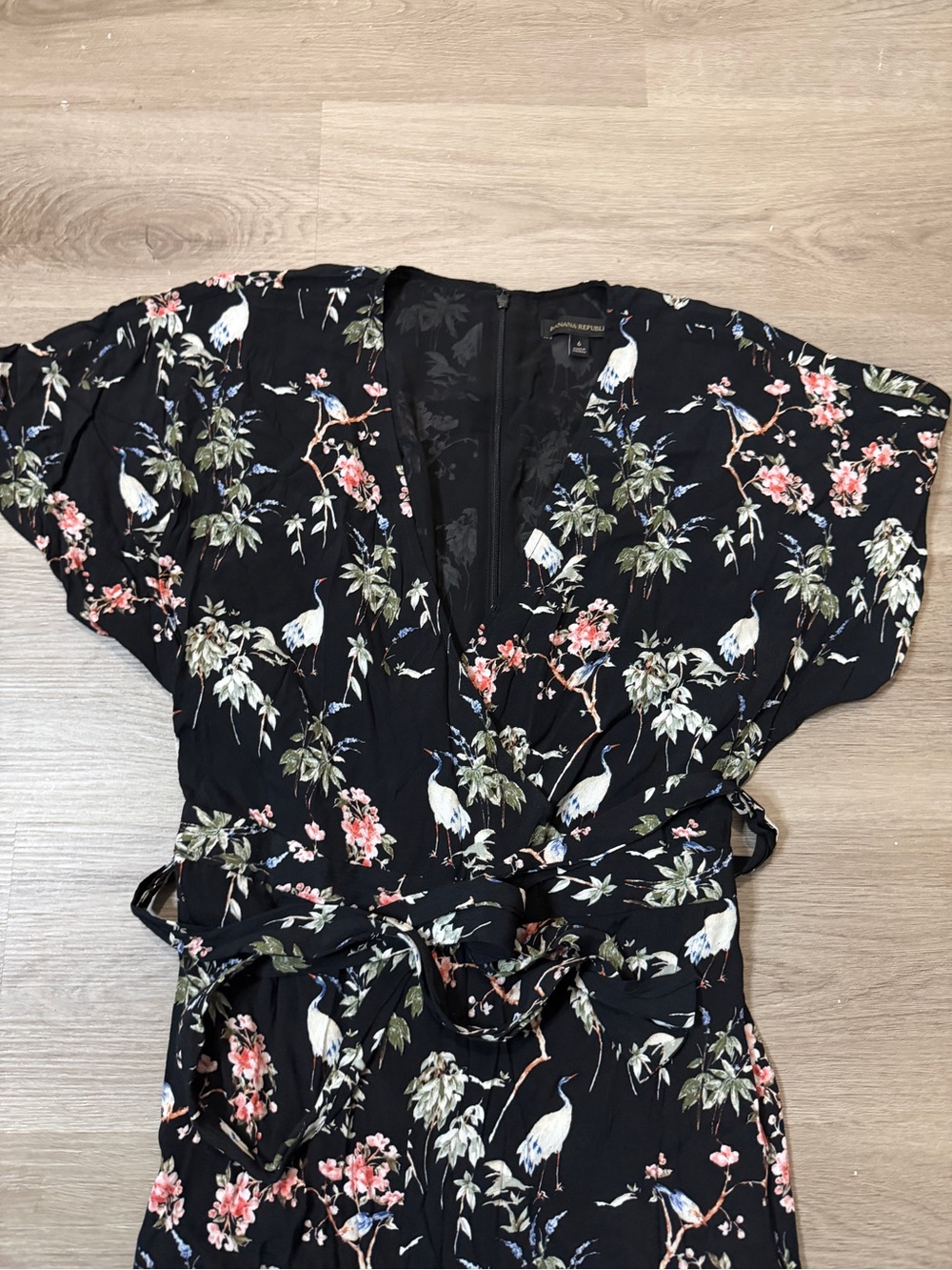 Banana Republic Black Floral & Bird Wide-Leg Jumpsuit with Tie Waist - Picture 4 of 9
